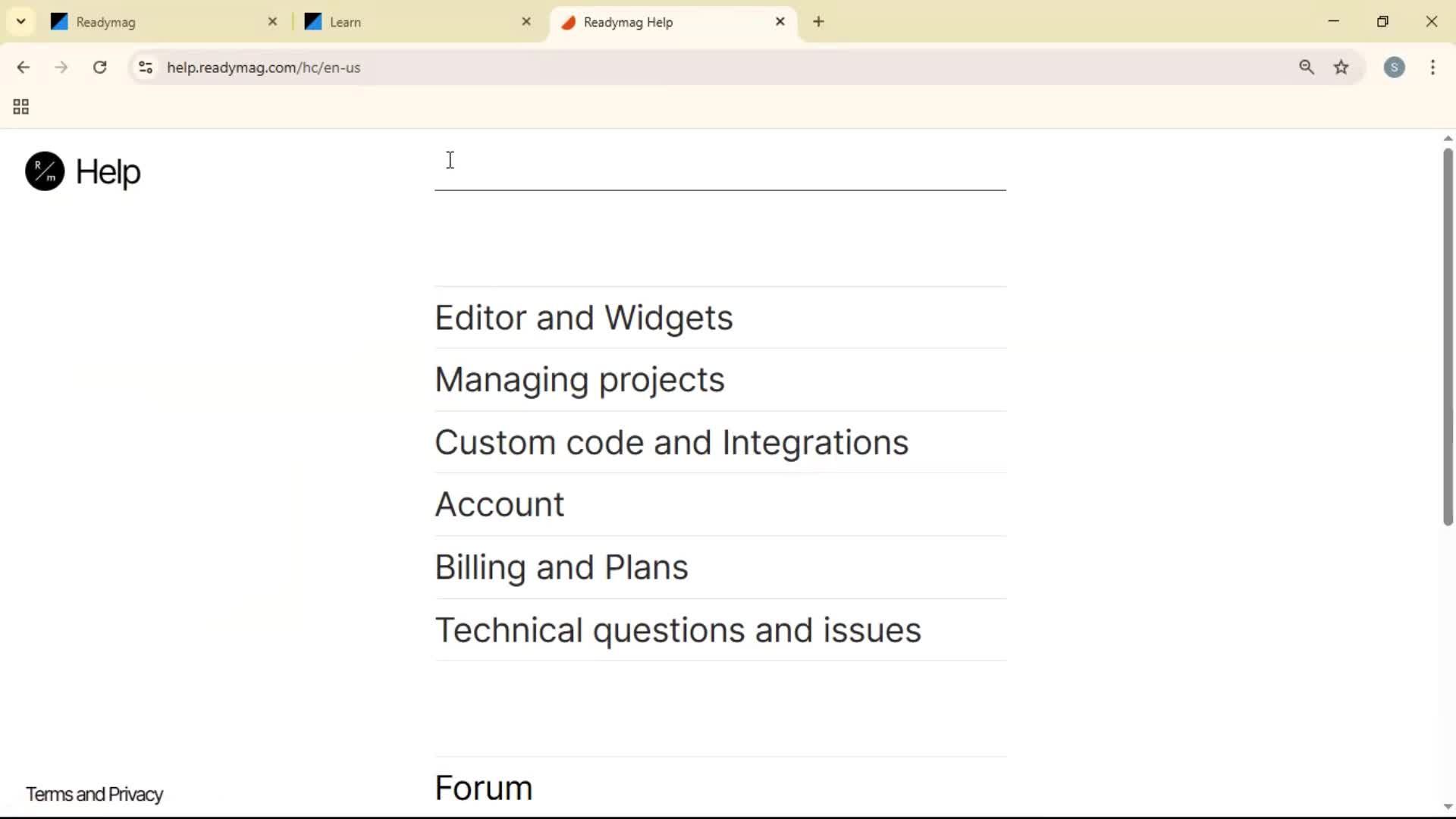 Help center screenshot