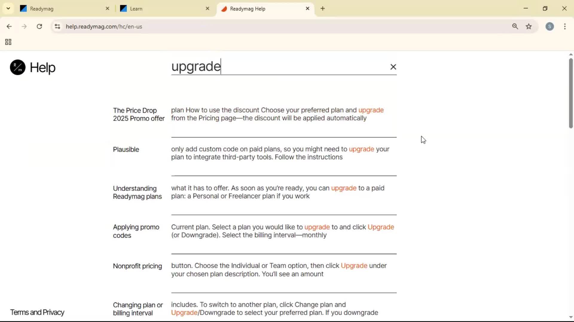 Help center screenshot