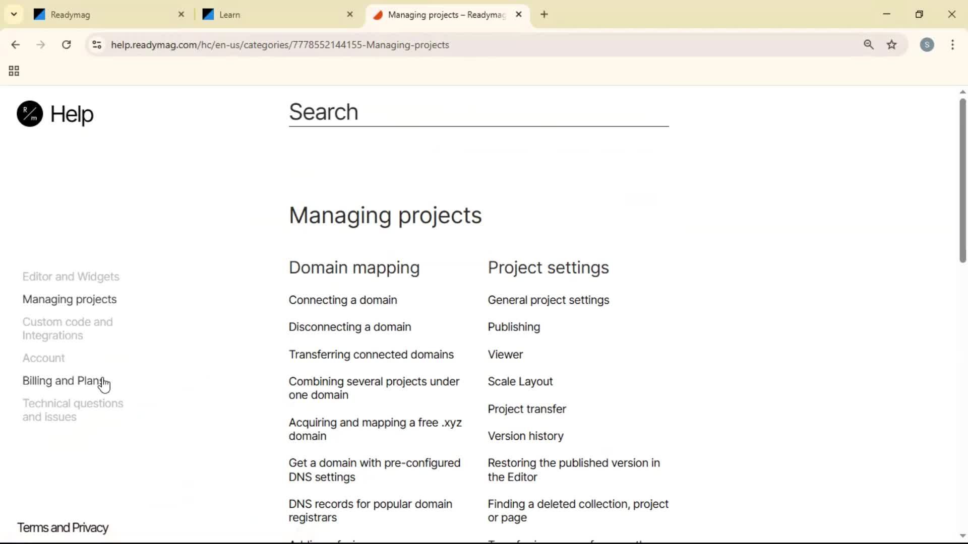 Help center screenshot
