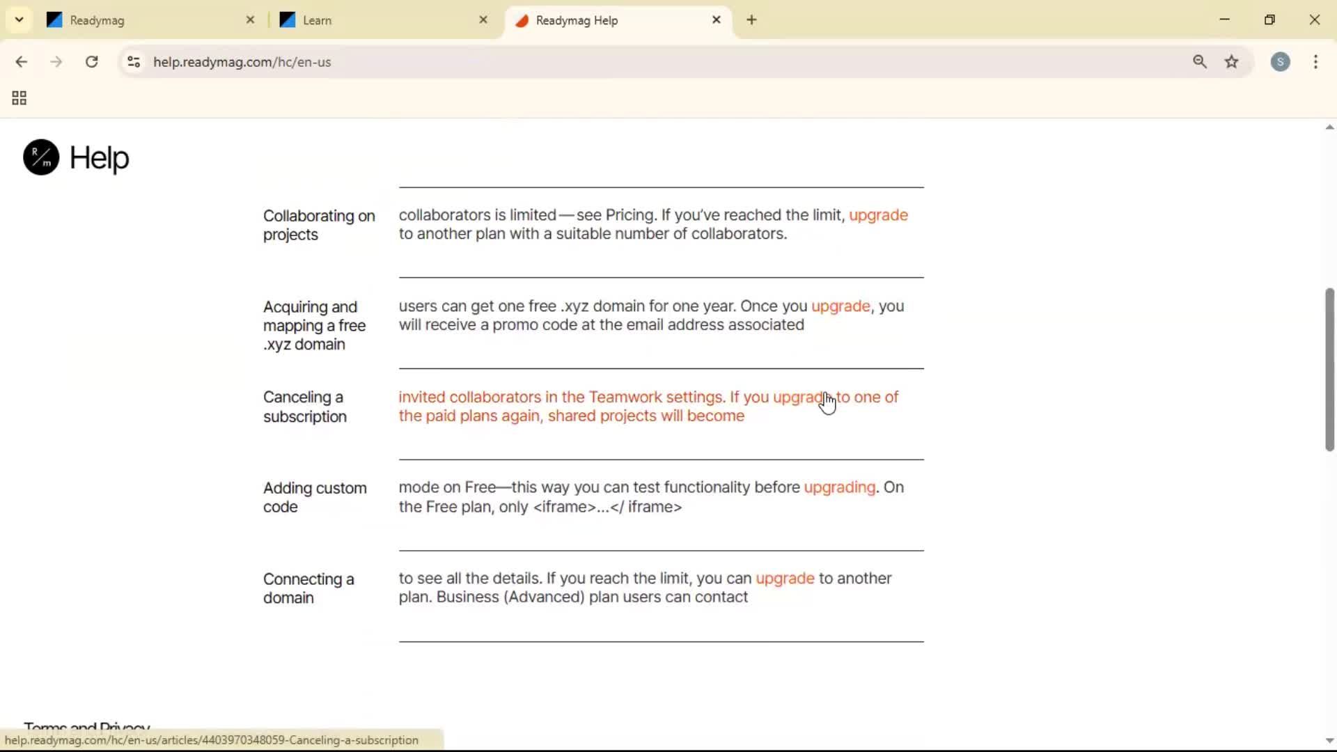 Help center screenshot