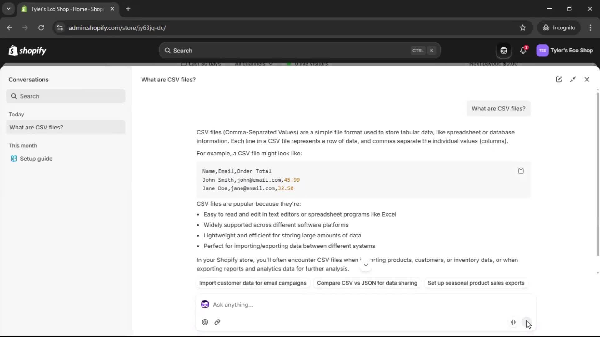 Help center screenshot