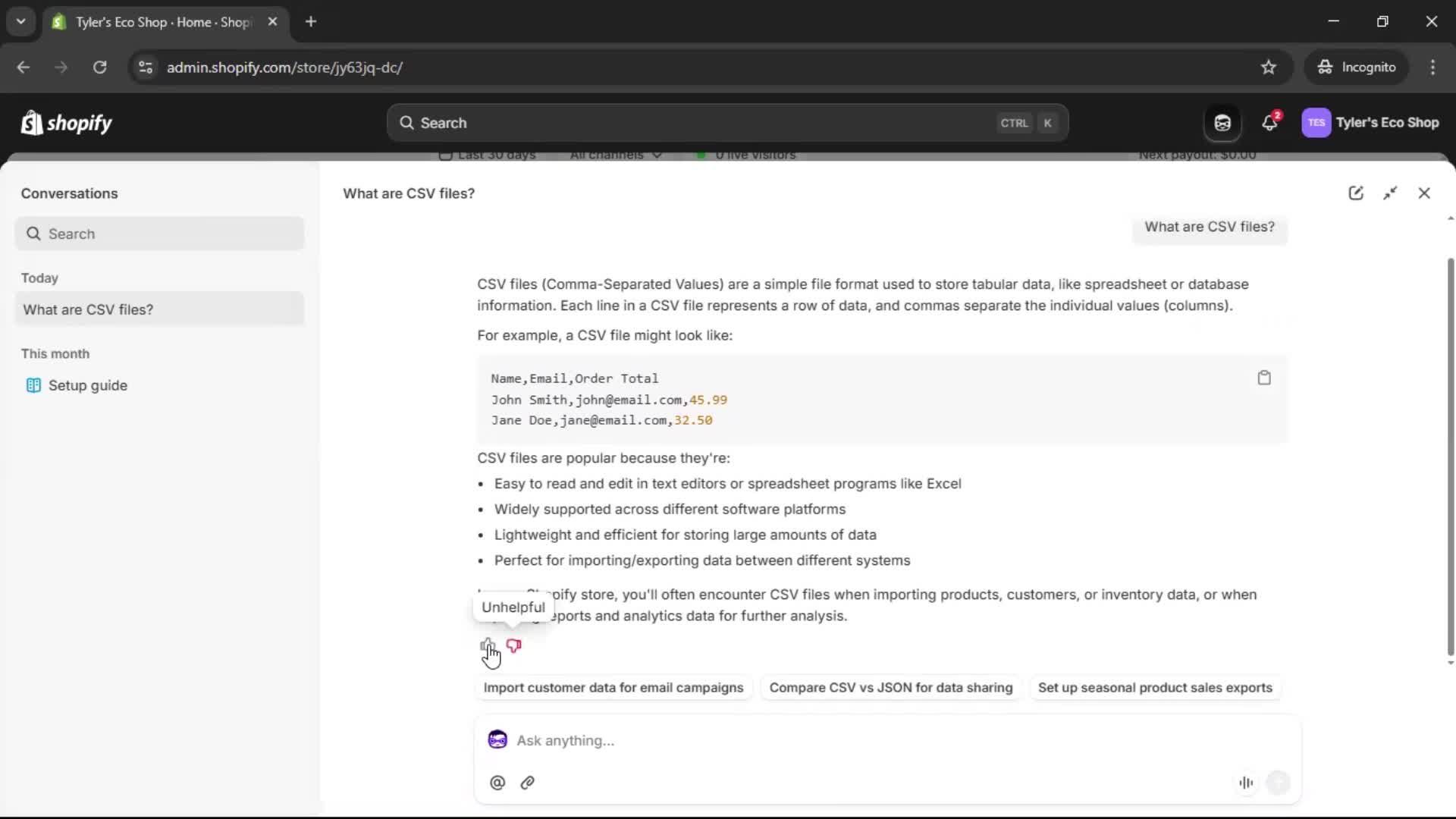 Help center screenshot