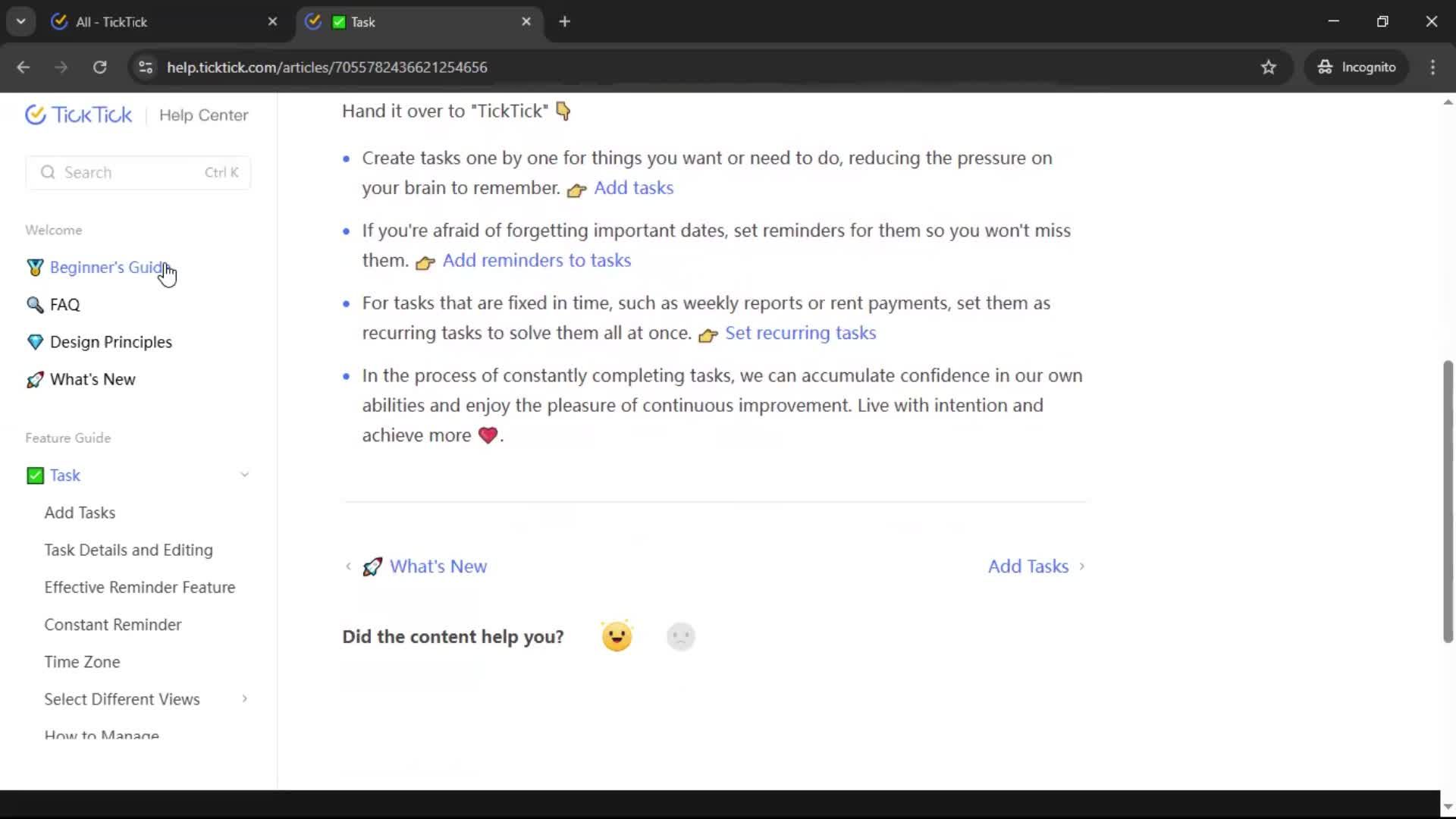 Help center screenshot