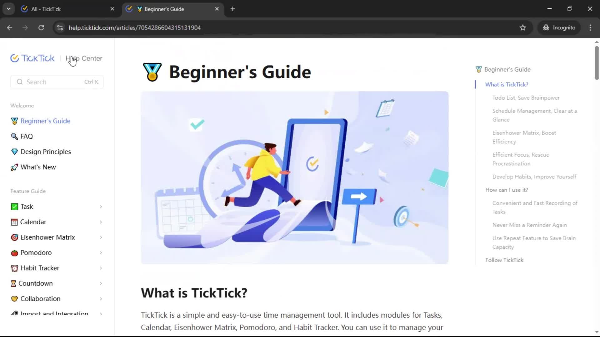Help center screenshot