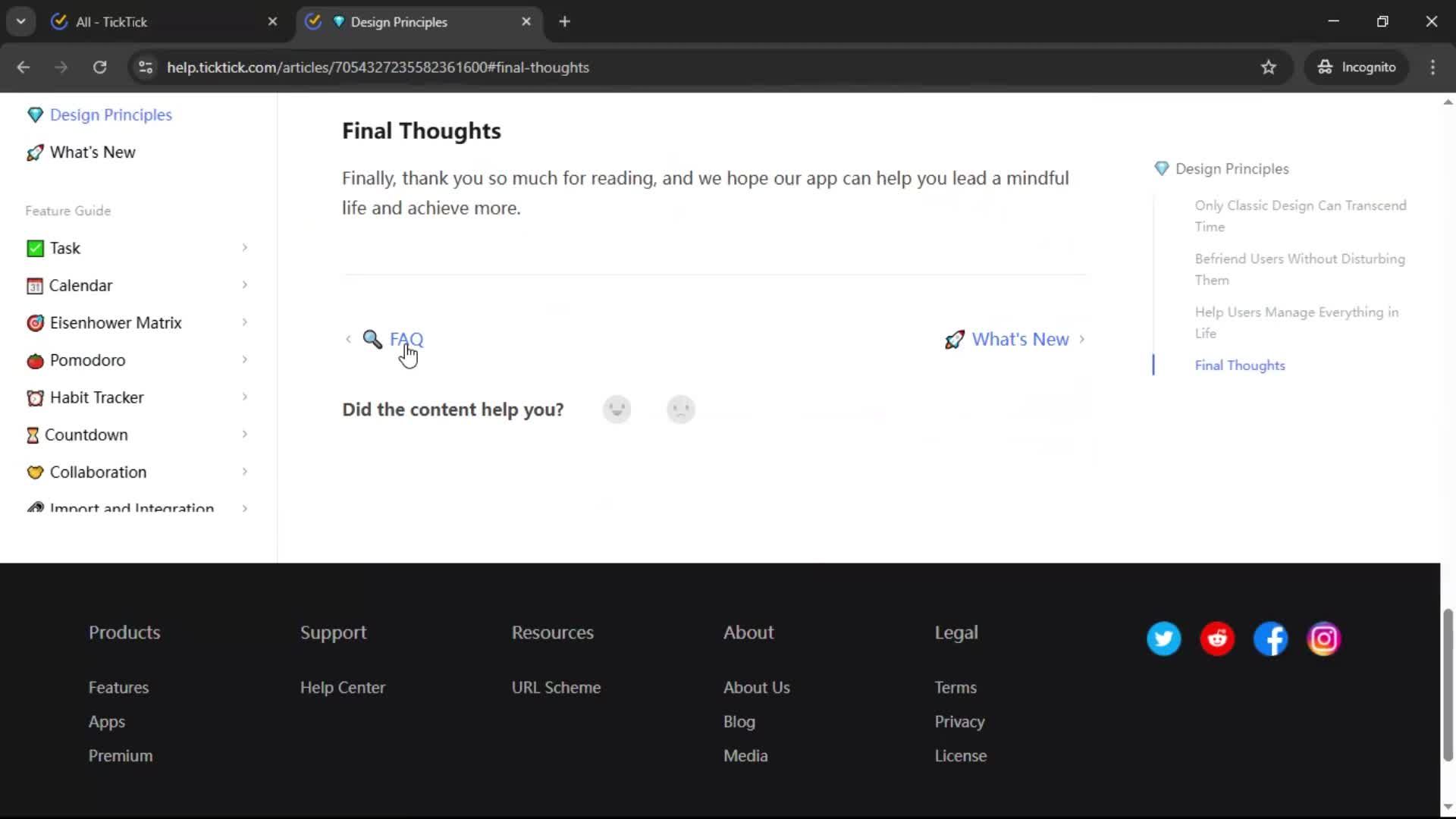 Help center screenshot