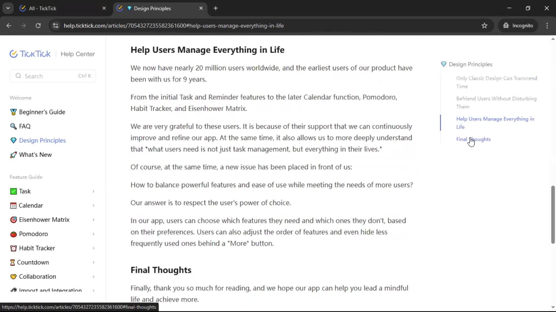 Help center screenshot