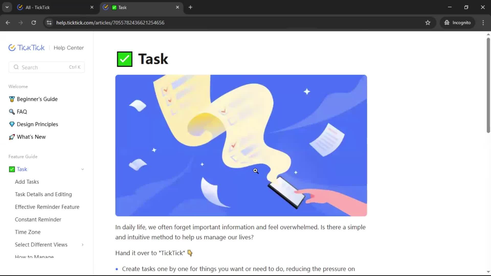 Help center screenshot