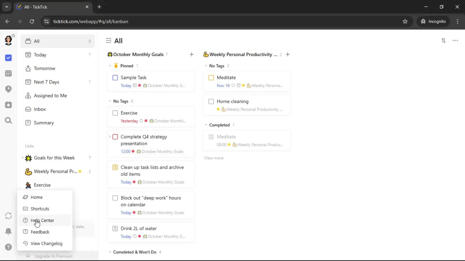 Help center screenshot