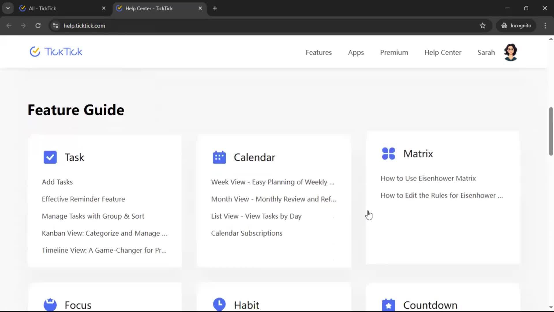 Help center screenshot