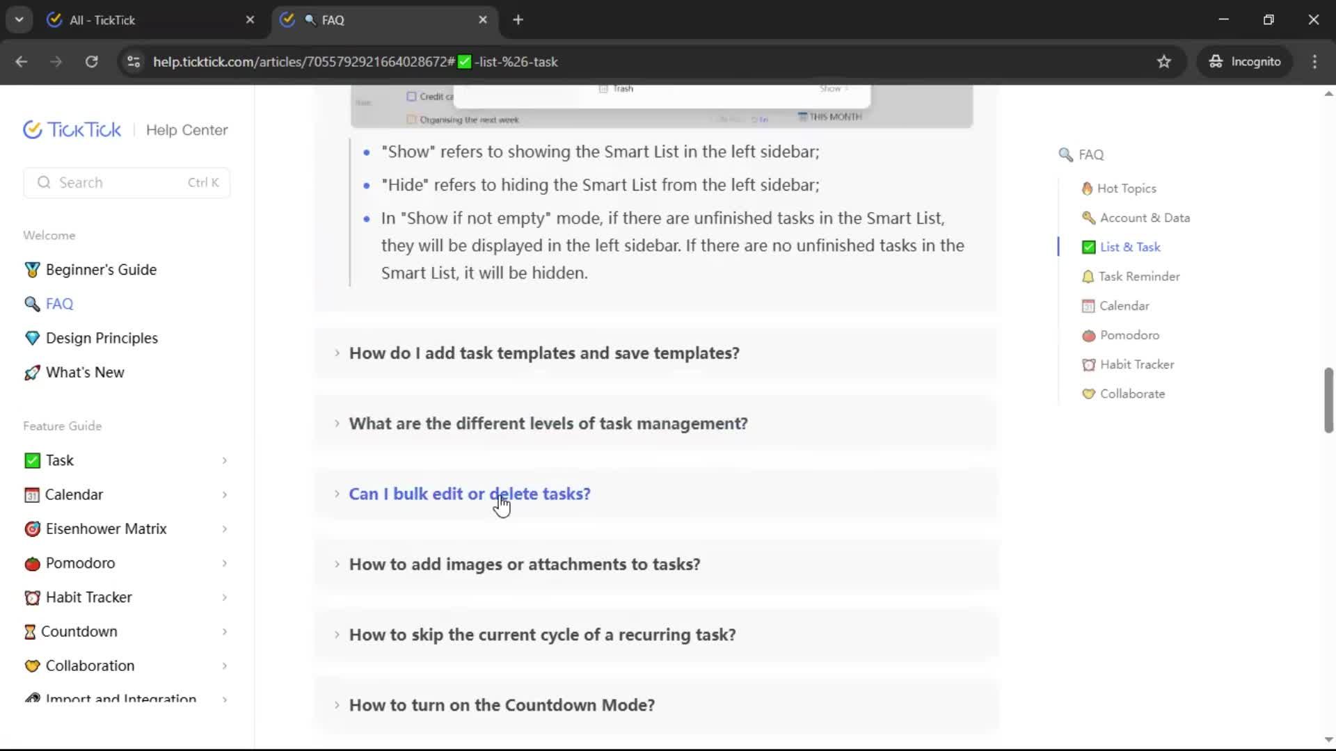 Help center screenshot