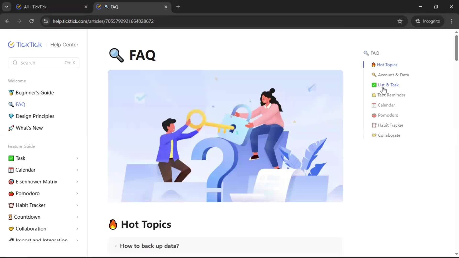 Help center screenshot