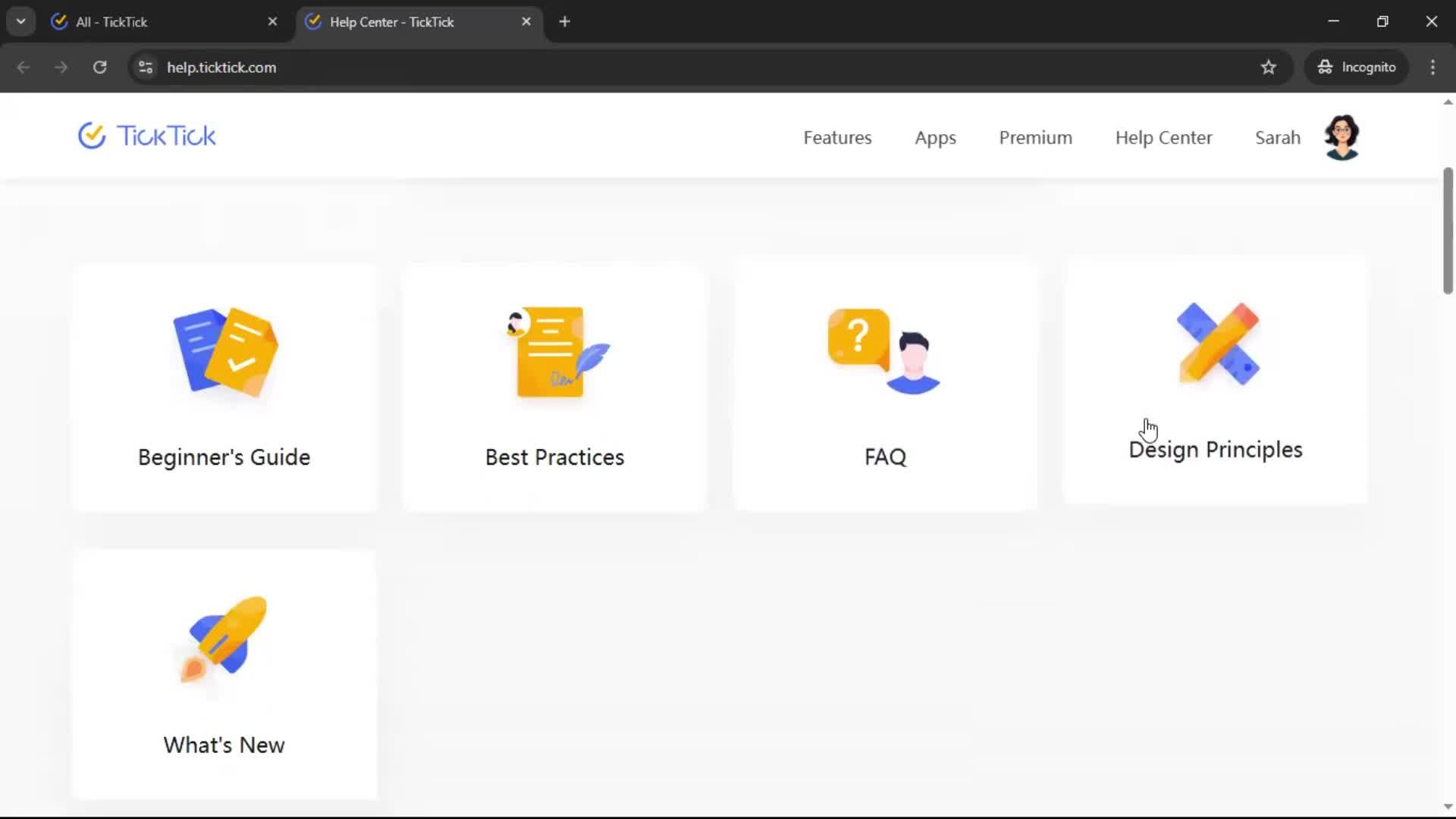 Help center screenshot