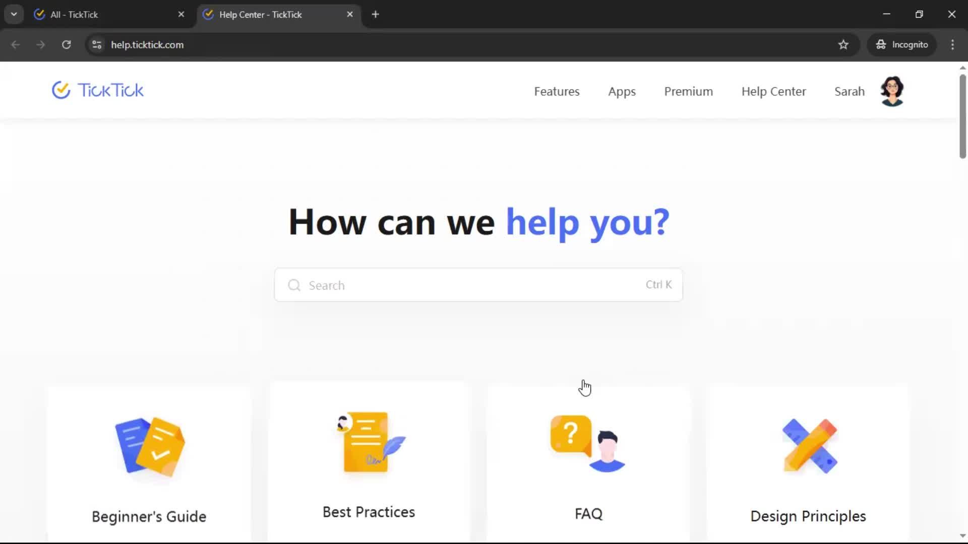 Help center screenshot