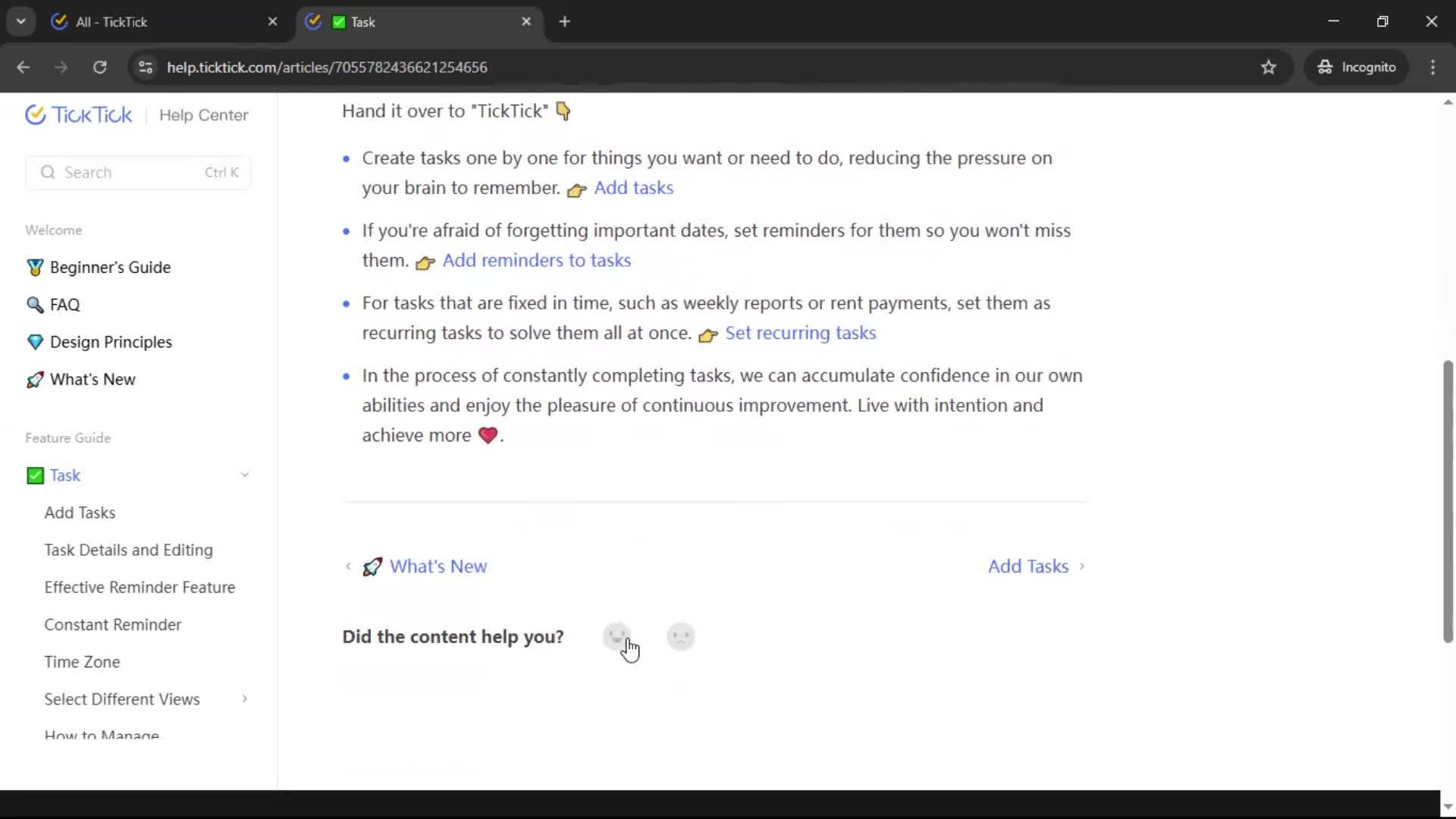Help center screenshot