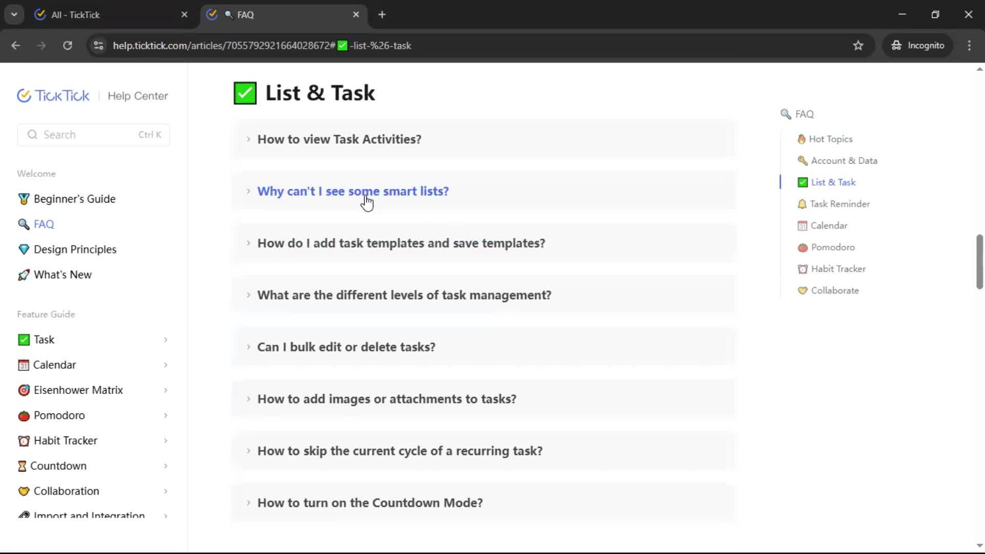 Help center screenshot