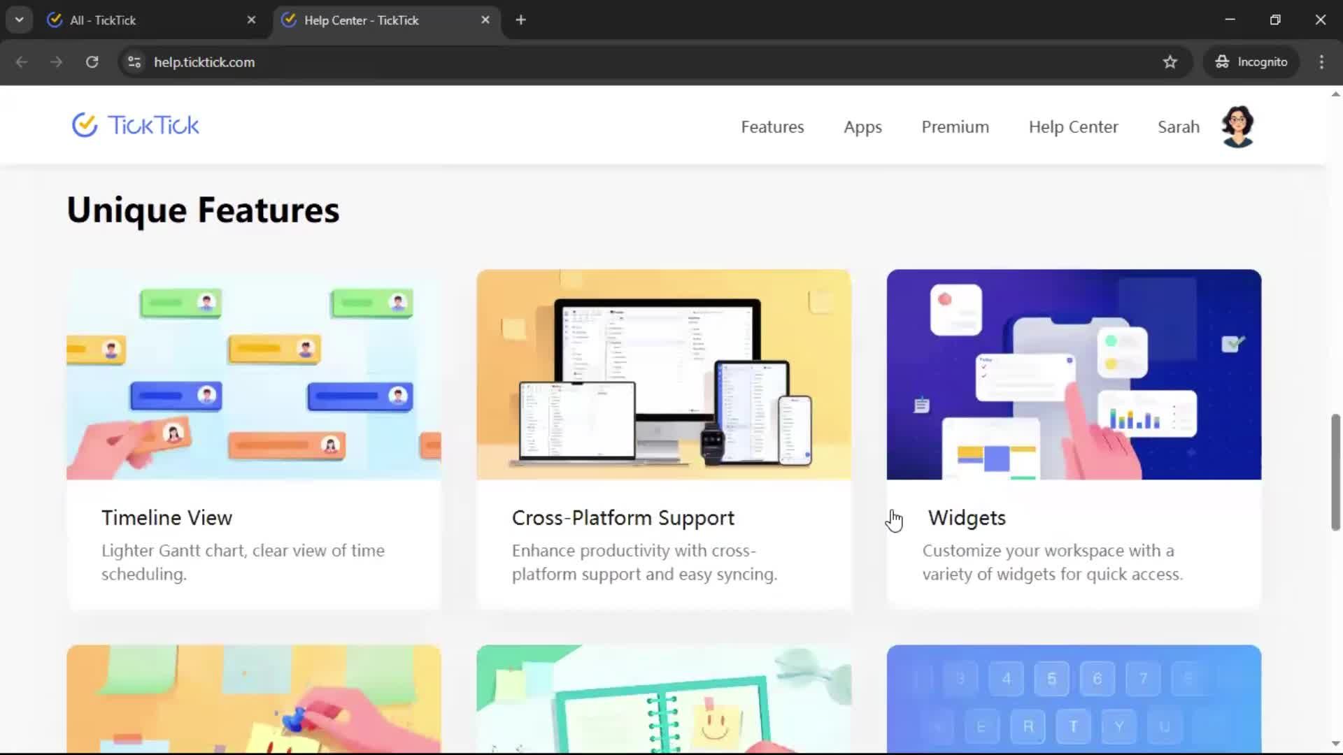 Help center screenshot