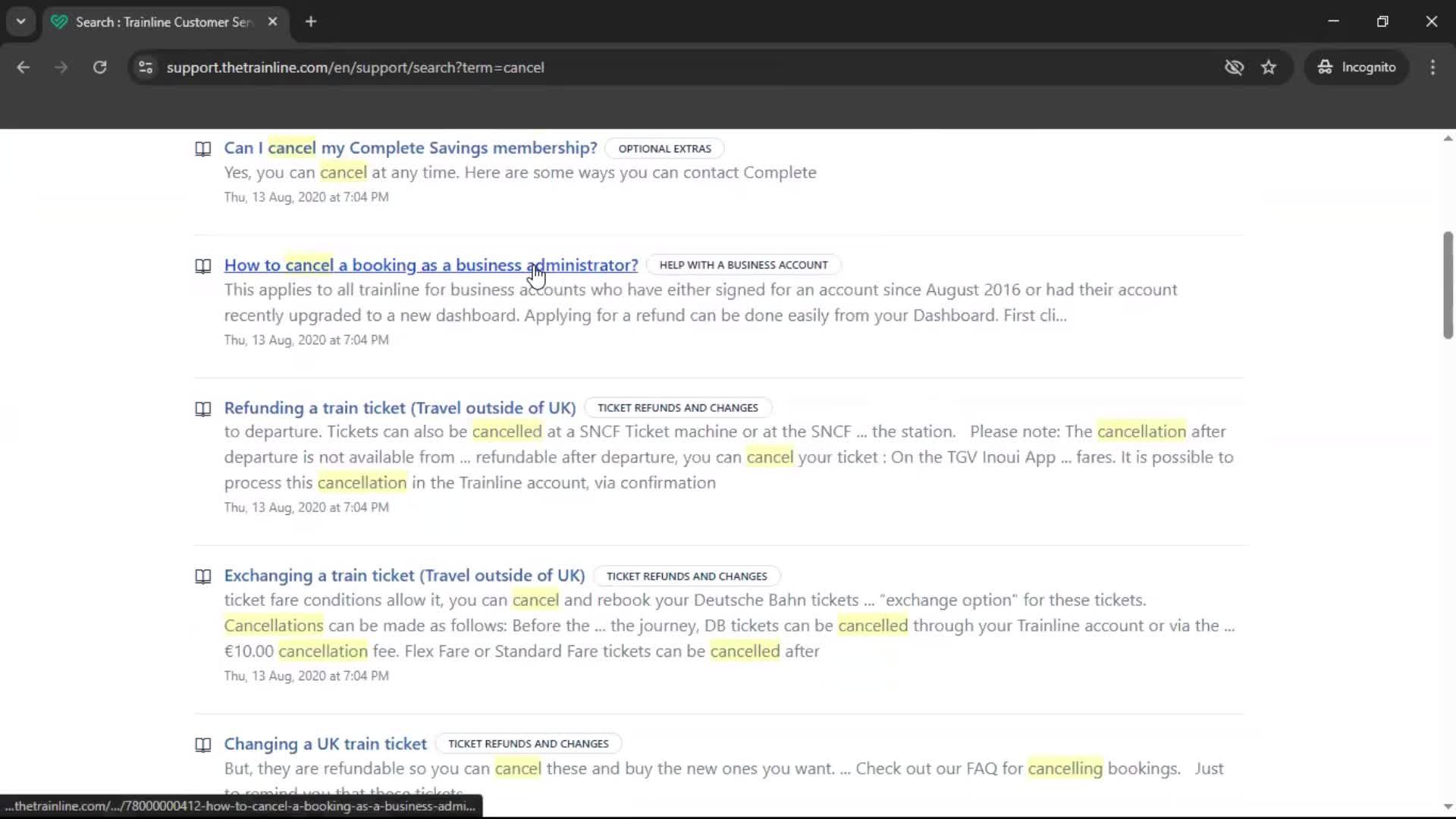 Help center screenshot