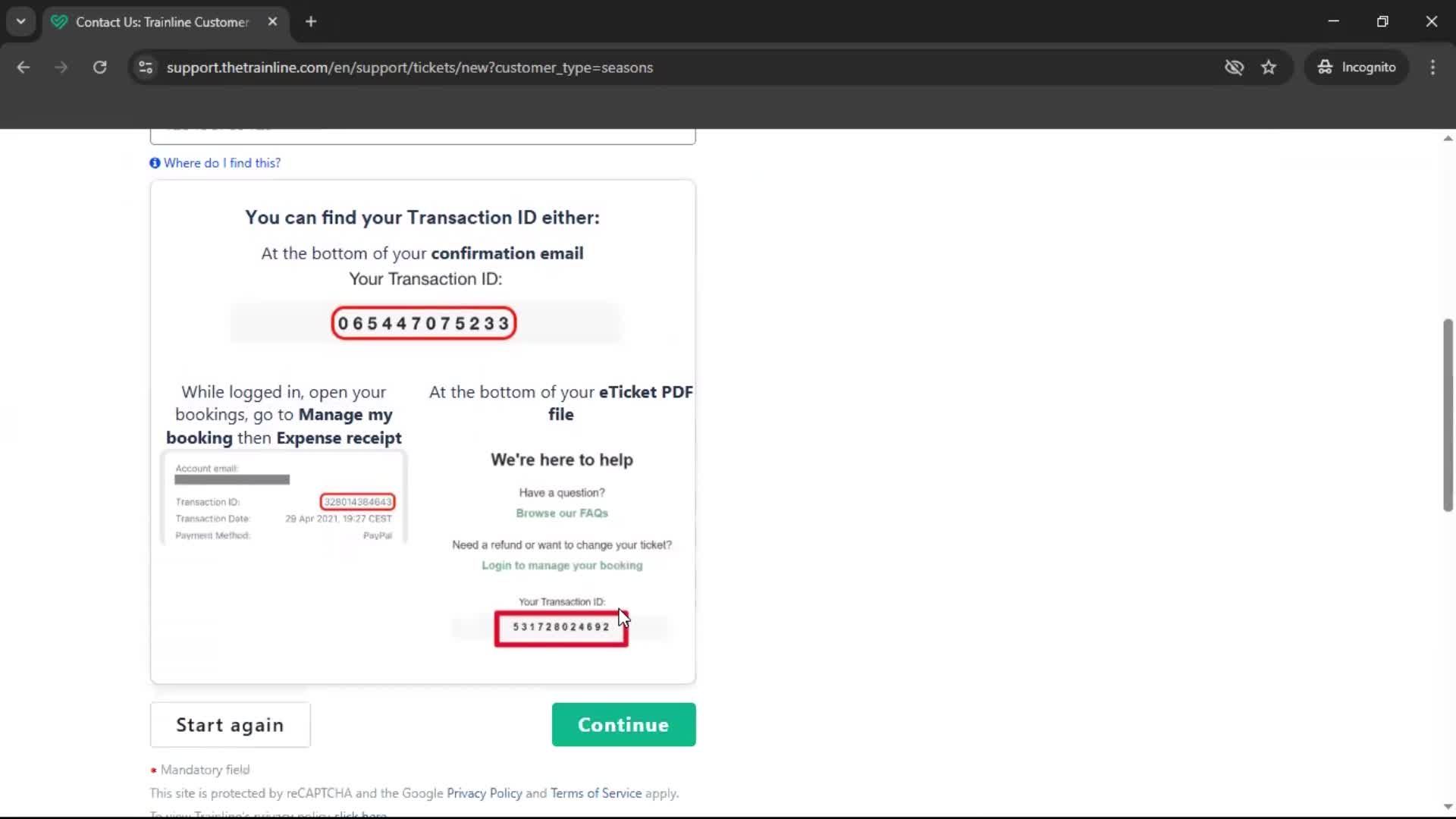 Help center screenshot