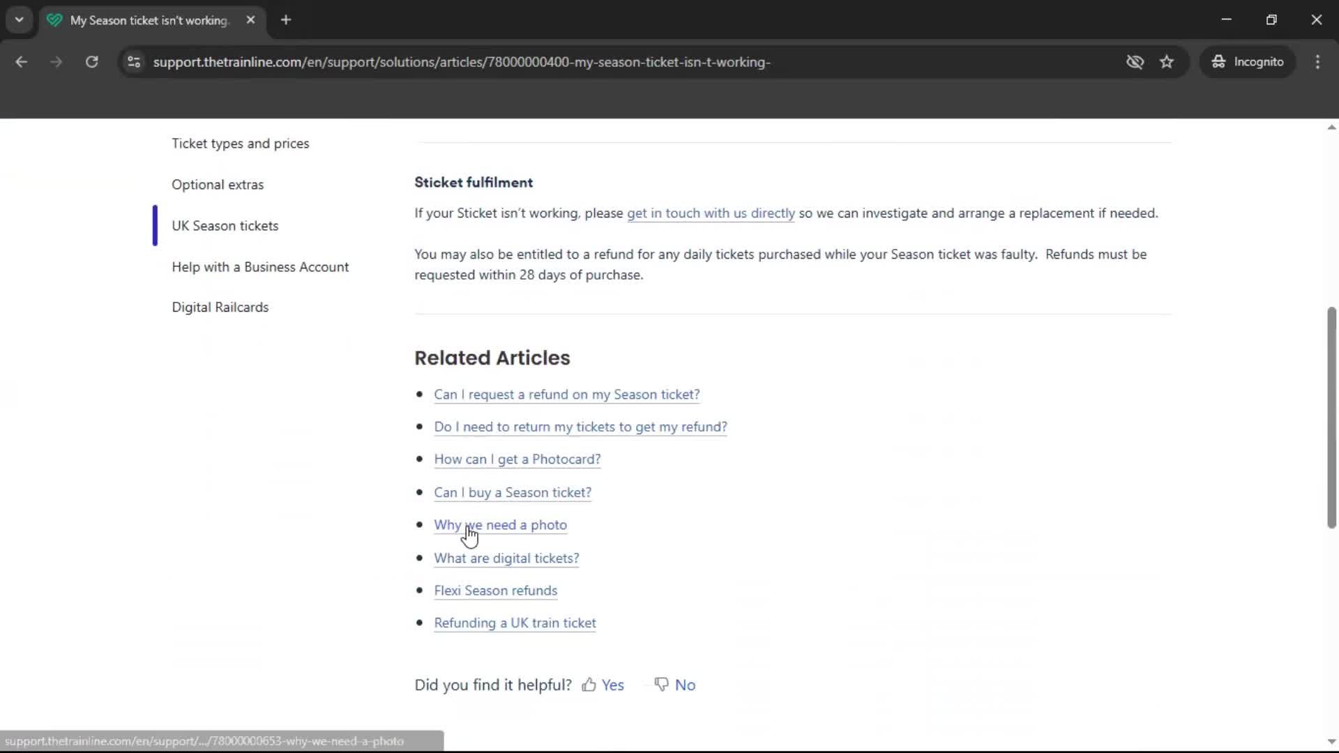Help center screenshot