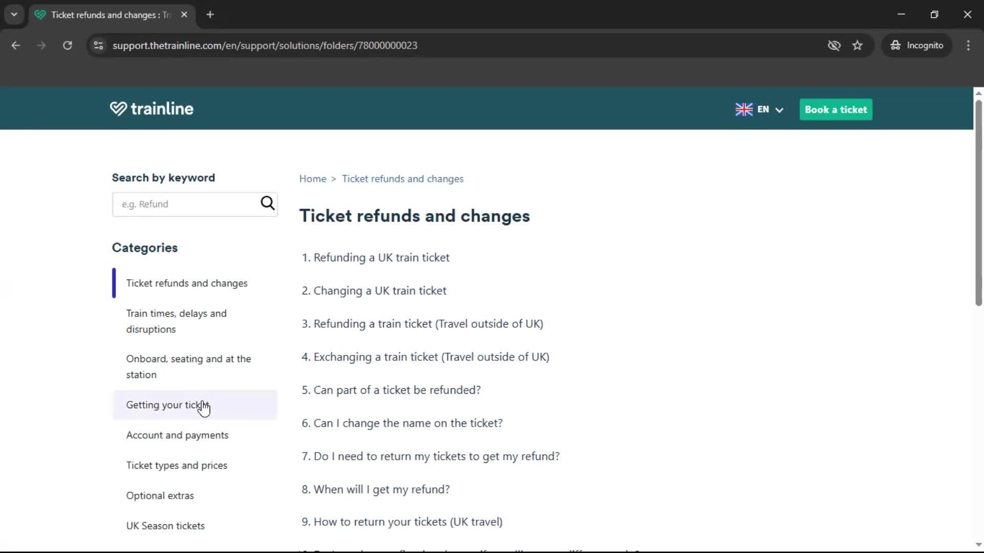 Help center screenshot
