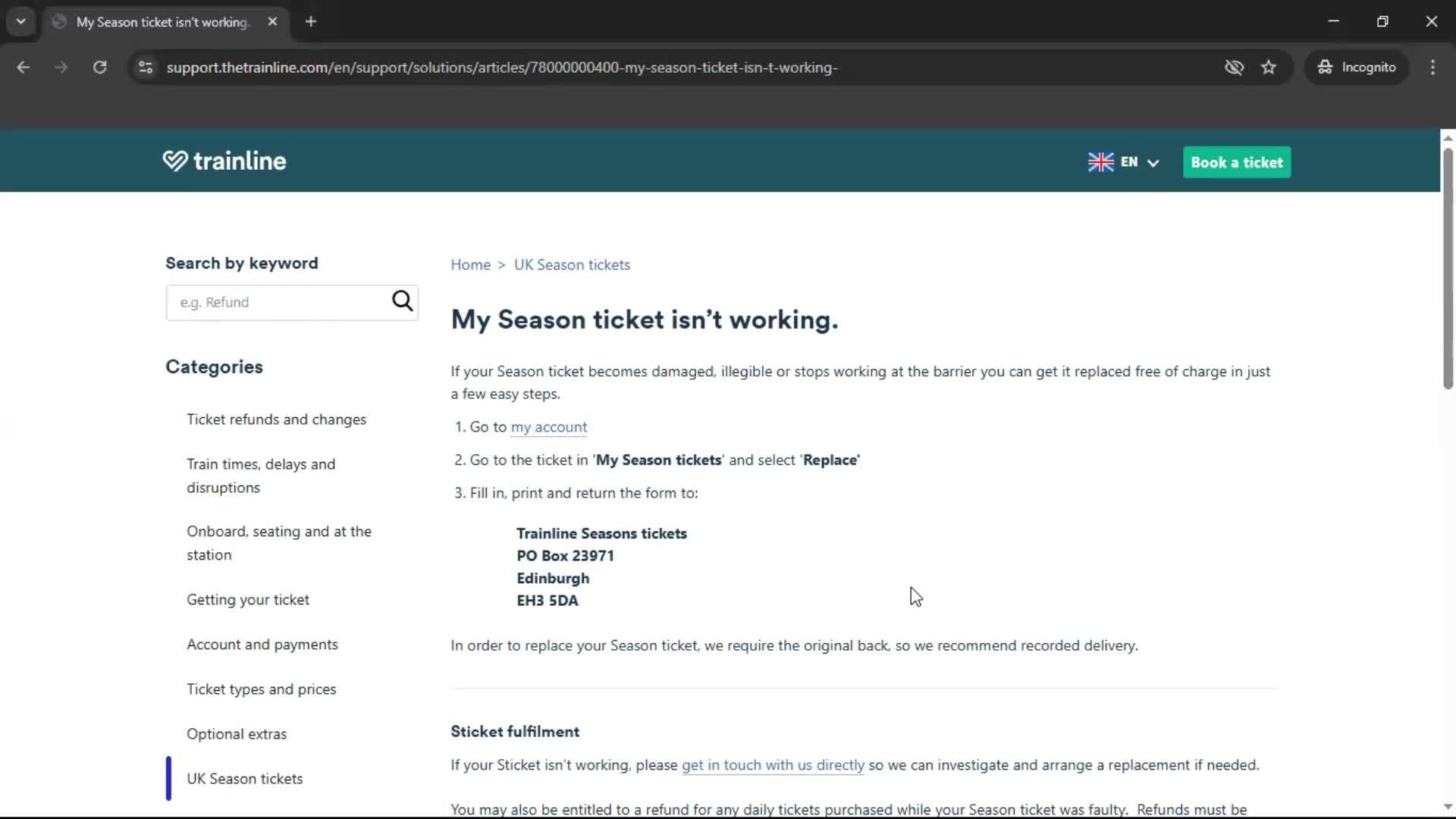 Help center screenshot