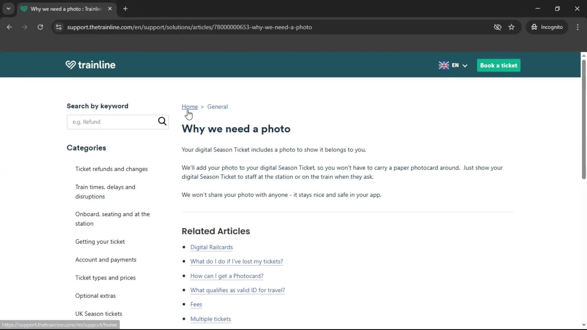 Help center screenshot