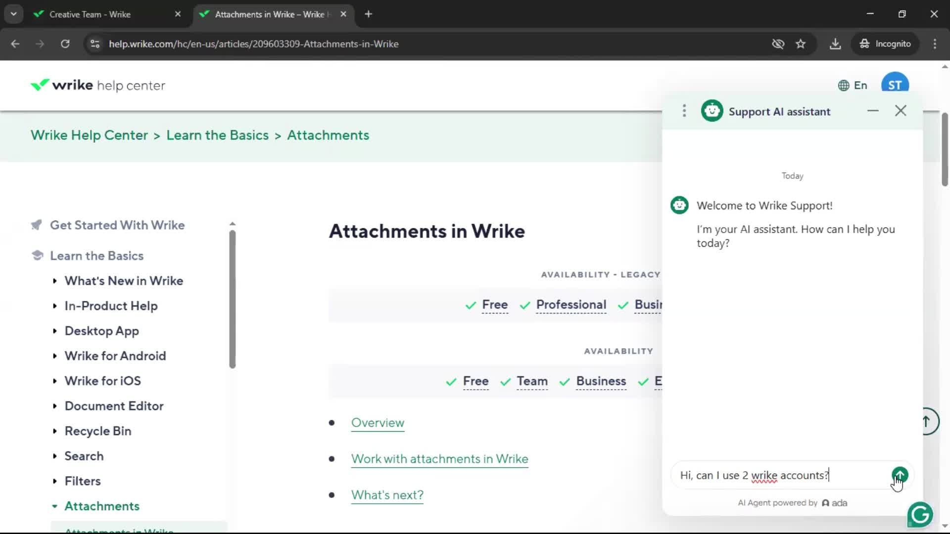 Help center screenshot