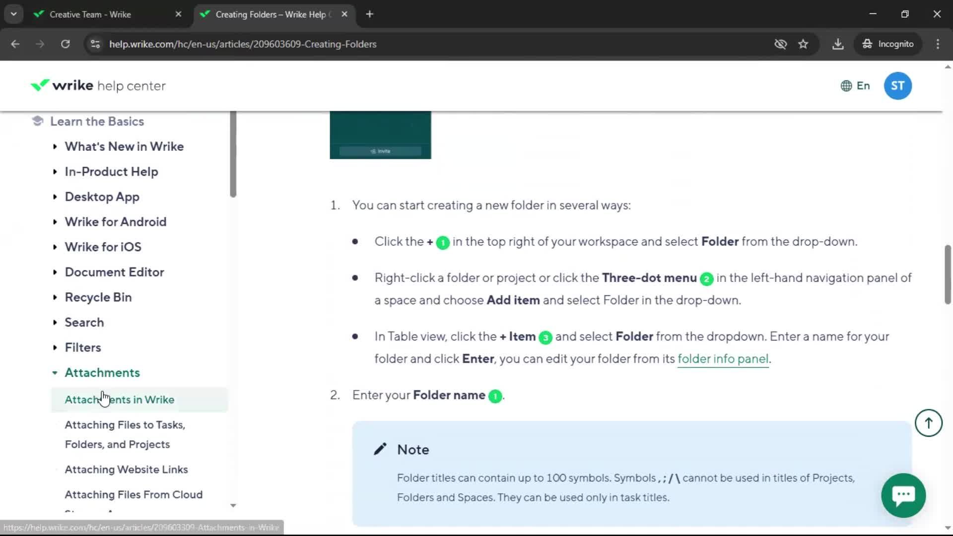 Help center screenshot