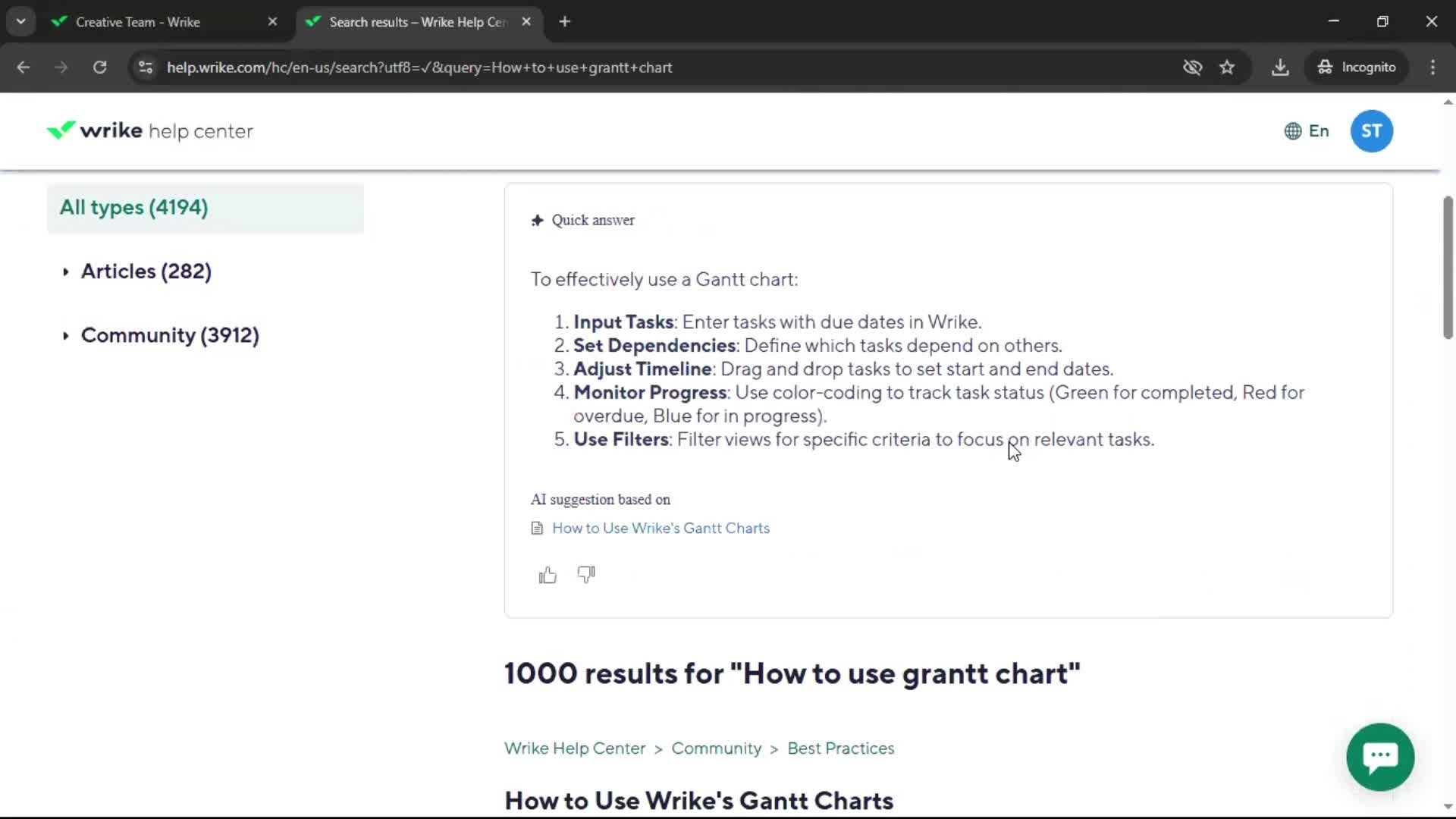 Help center screenshot