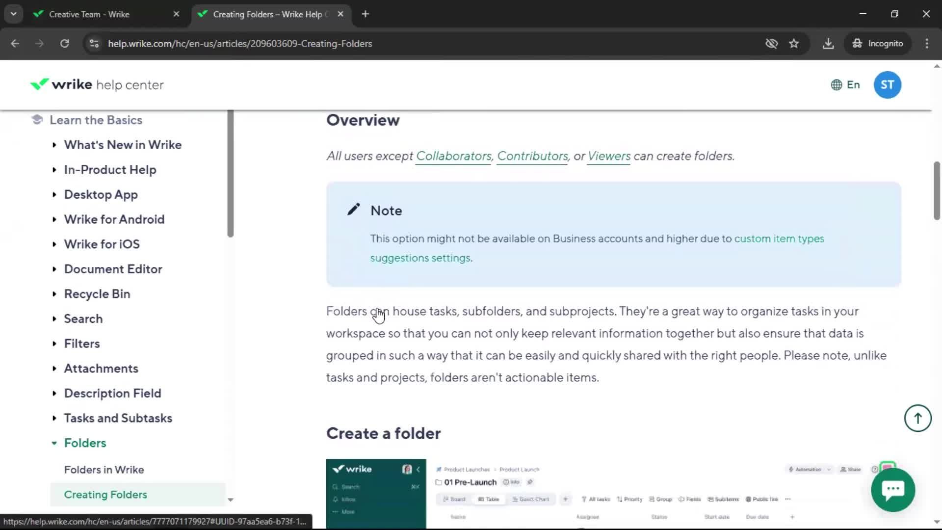 Help center screenshot