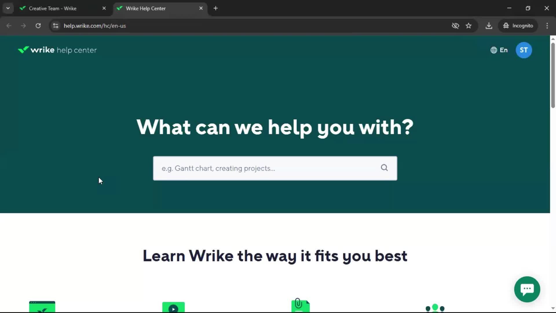 Help center screenshot