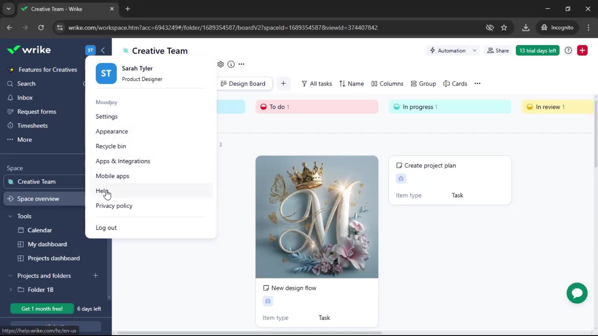 Help center screenshot