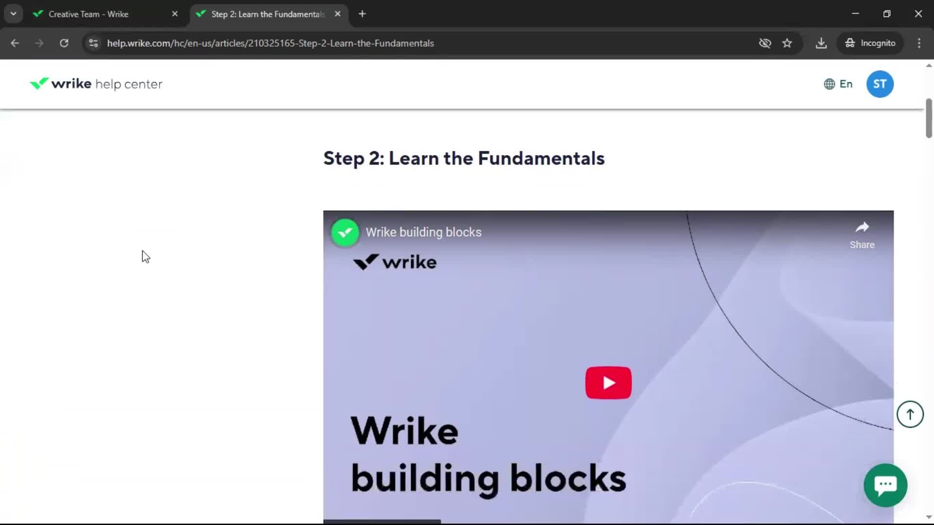 Help center screenshot