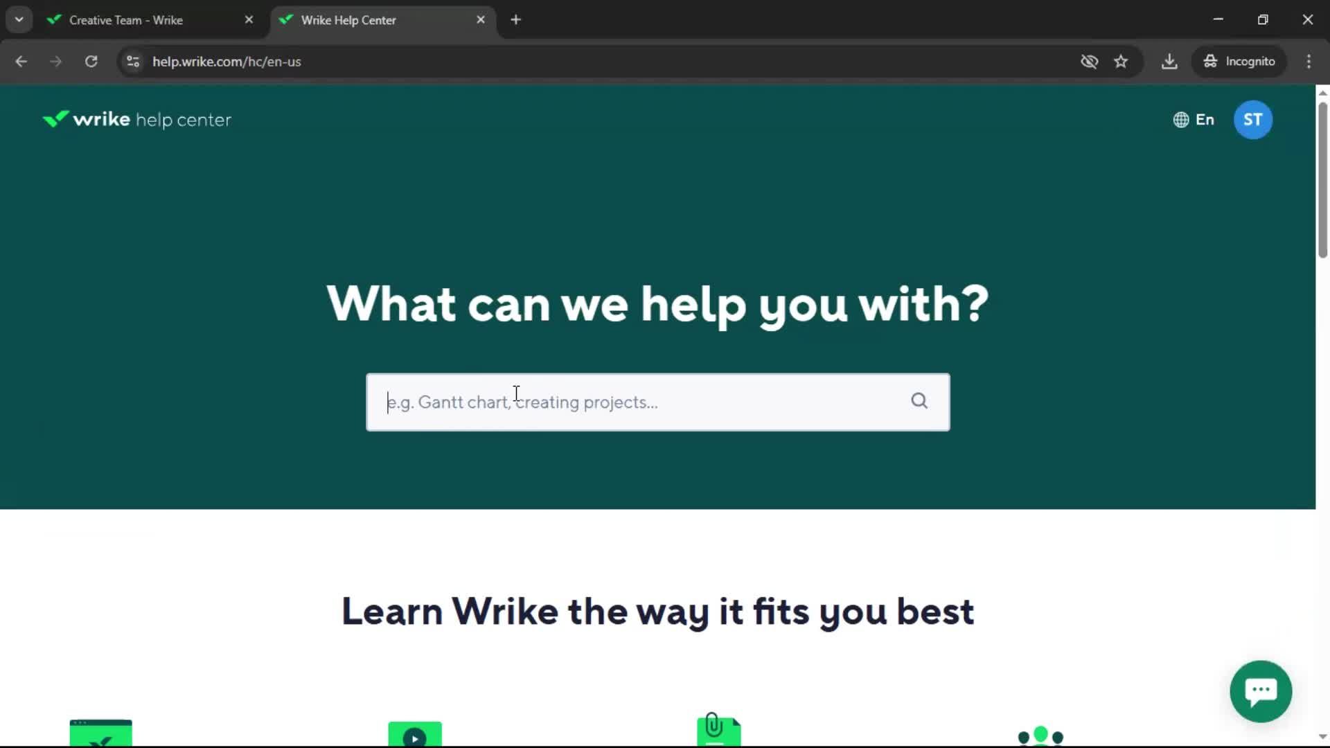 Help center screenshot