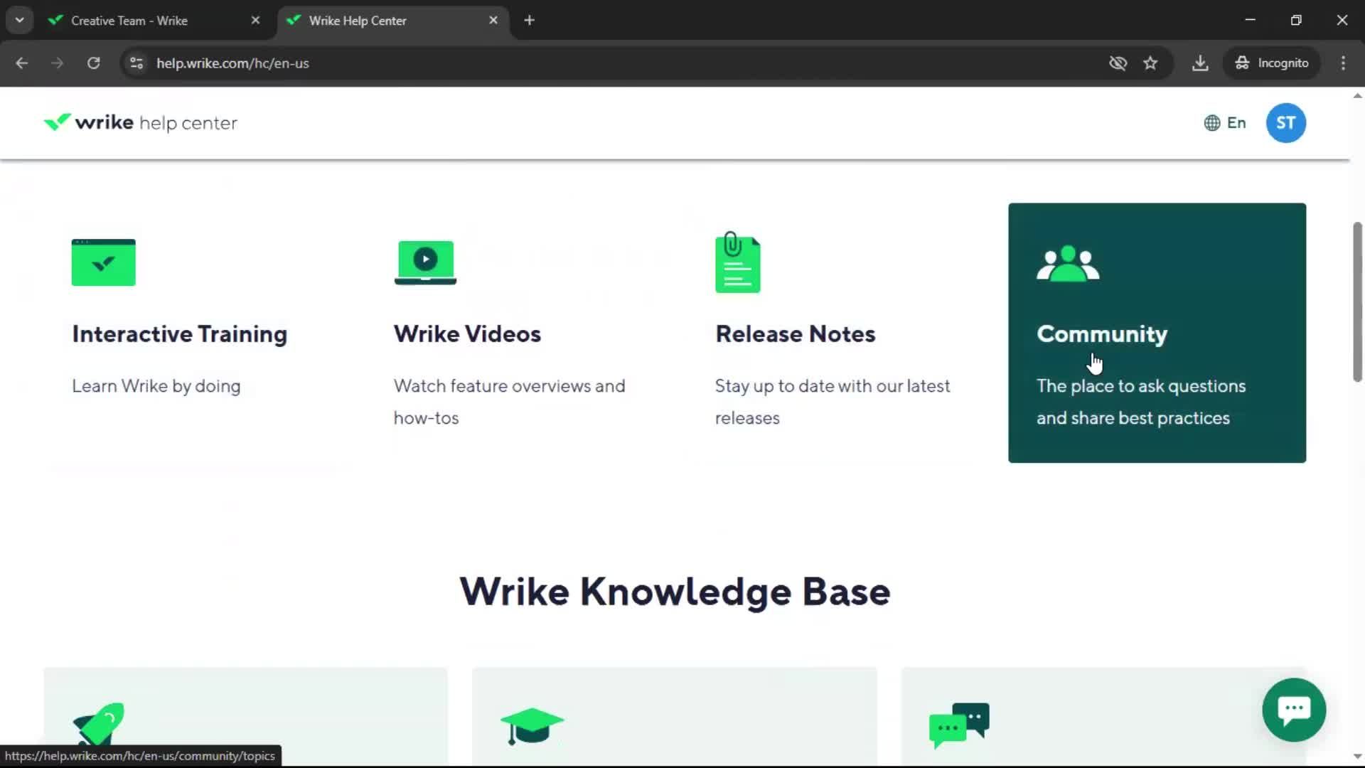 Help center screenshot
