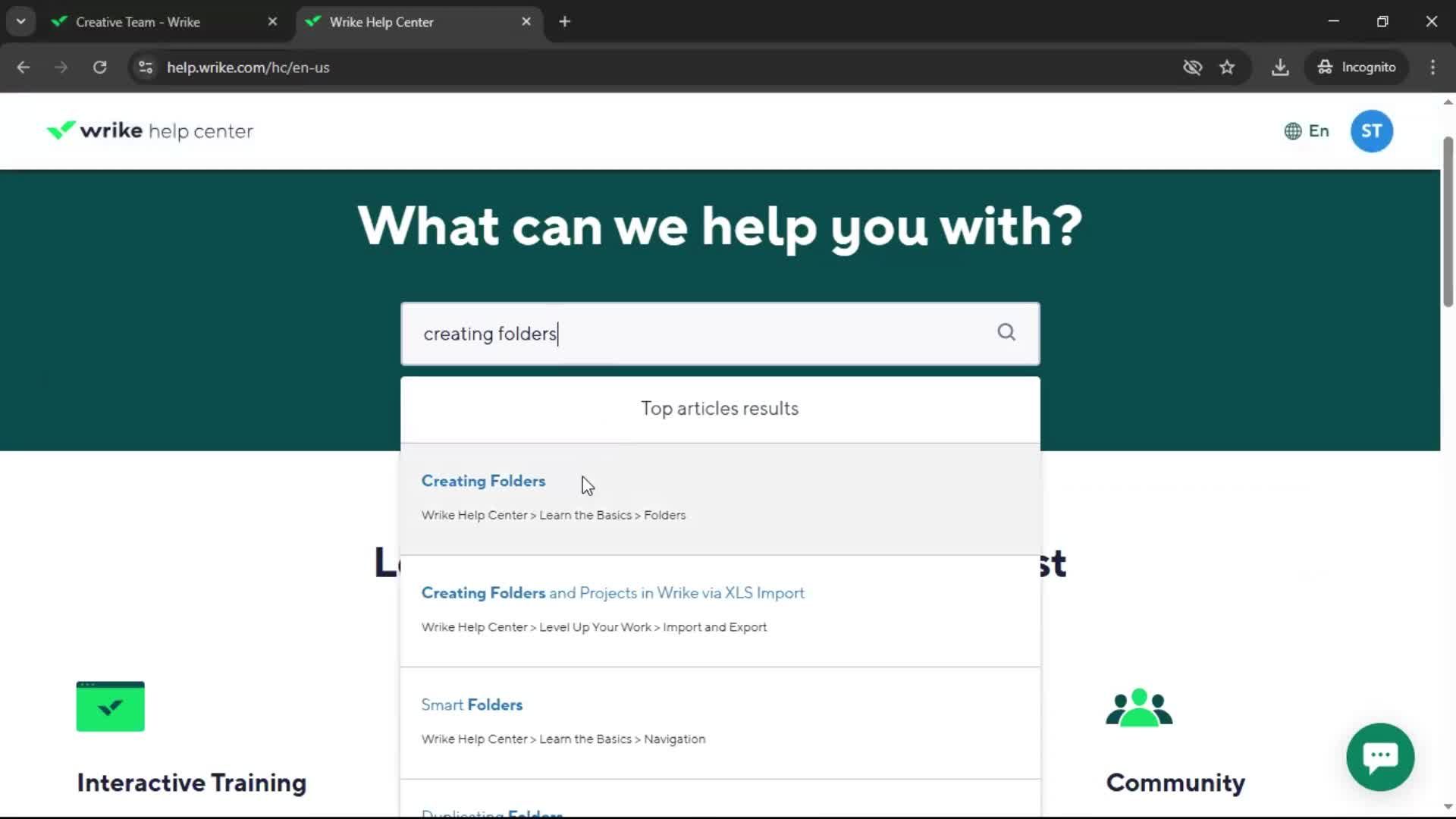 Help center screenshot