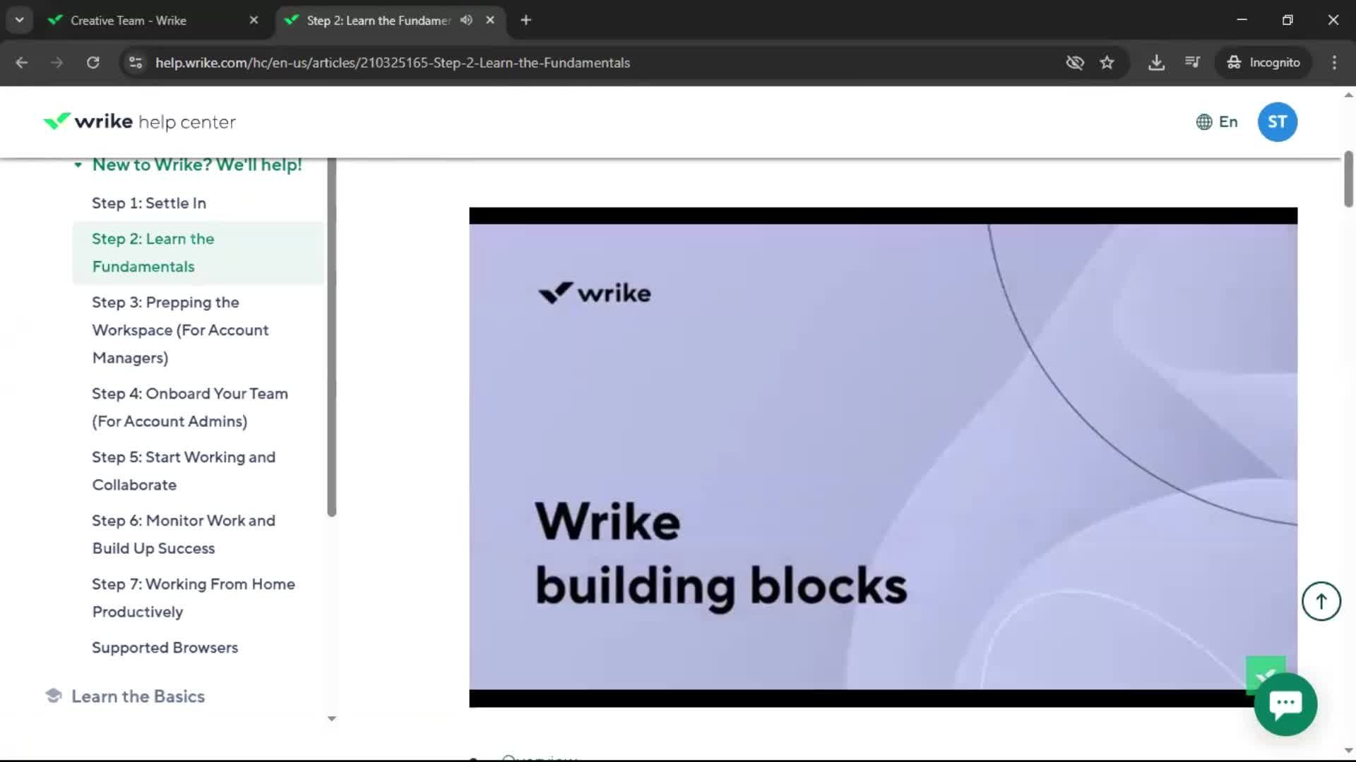 Help center screenshot