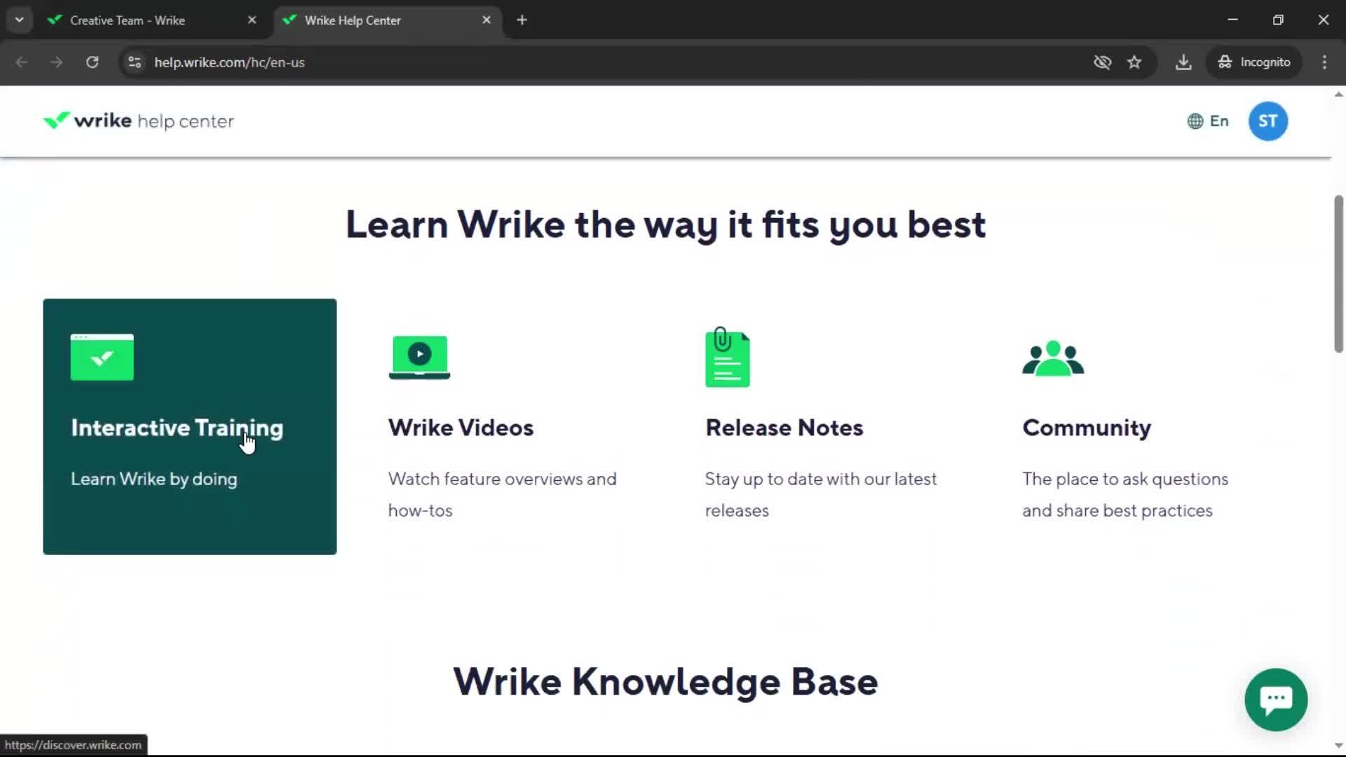 Help center screenshot