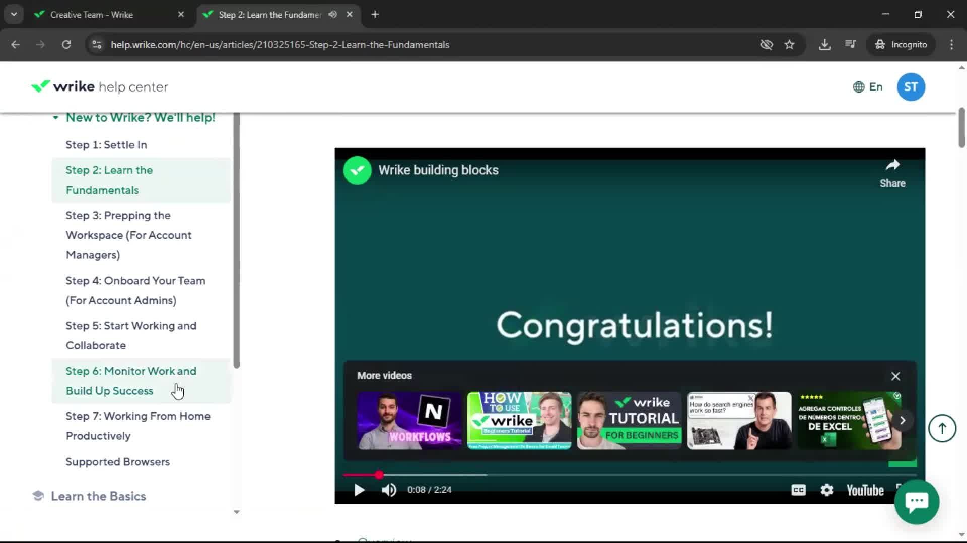 Help center screenshot