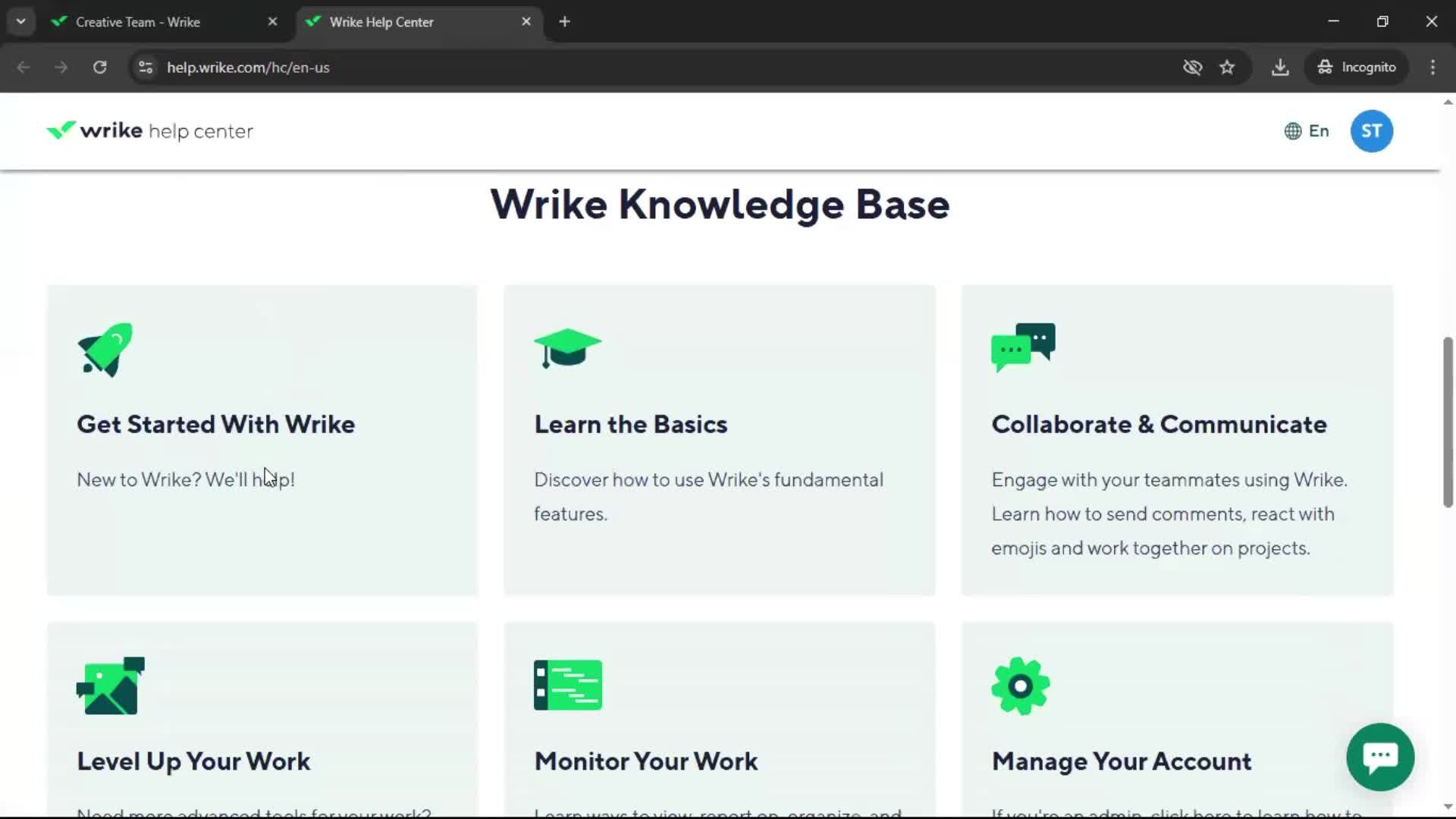 Help center screenshot