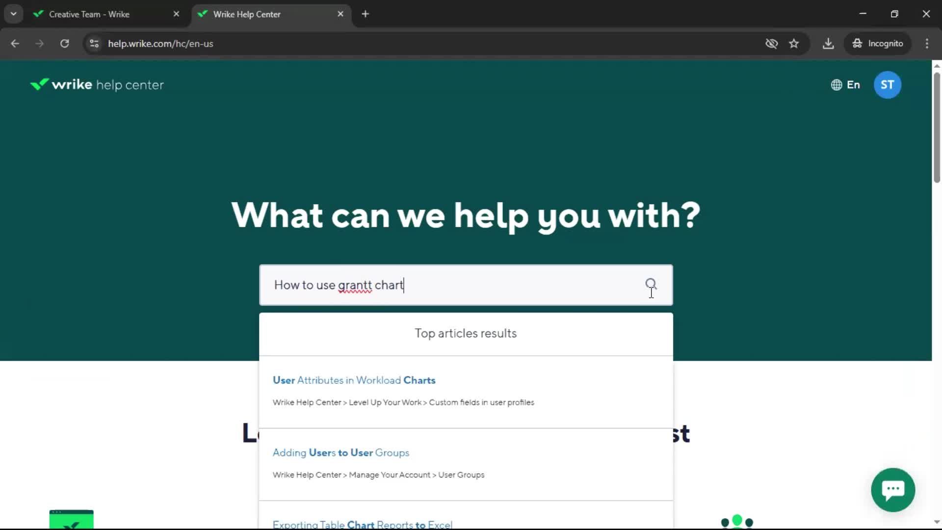 Help center screenshot