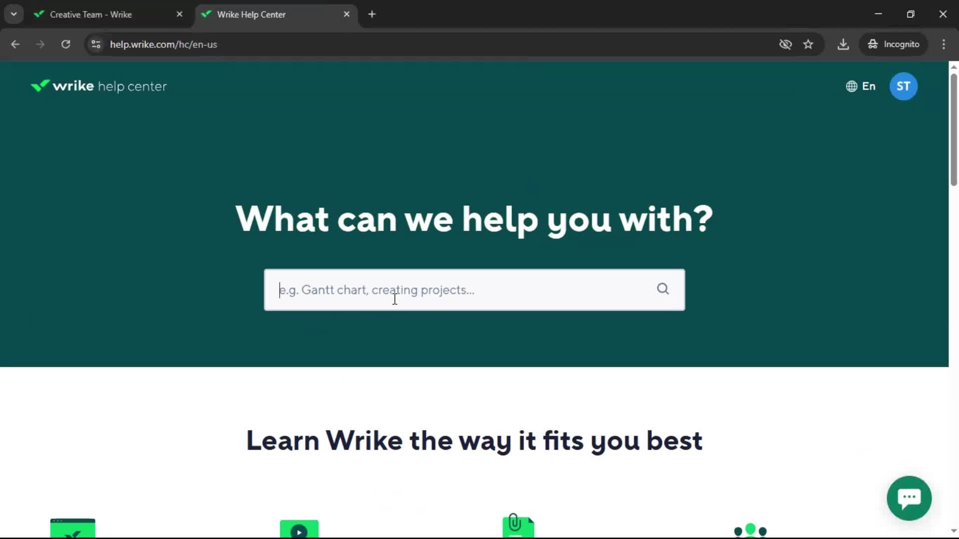 Help center screenshot