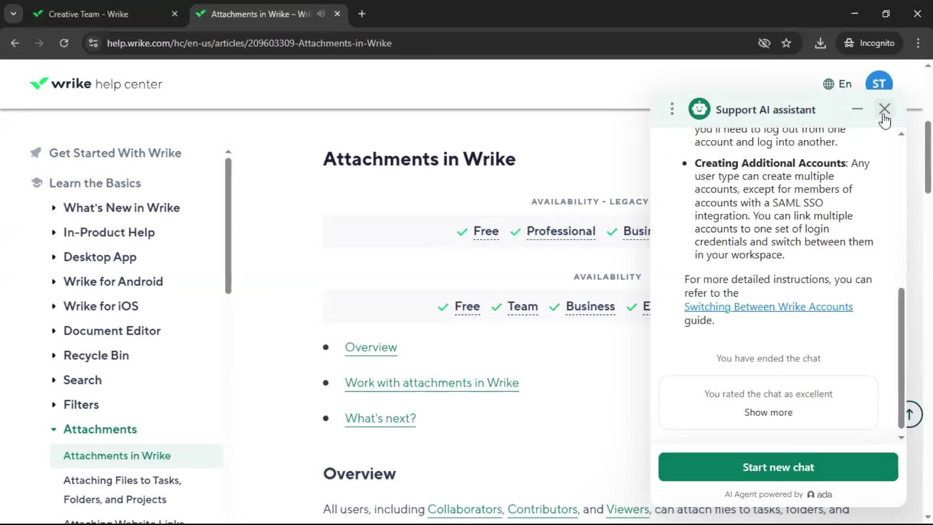 Help center screenshot