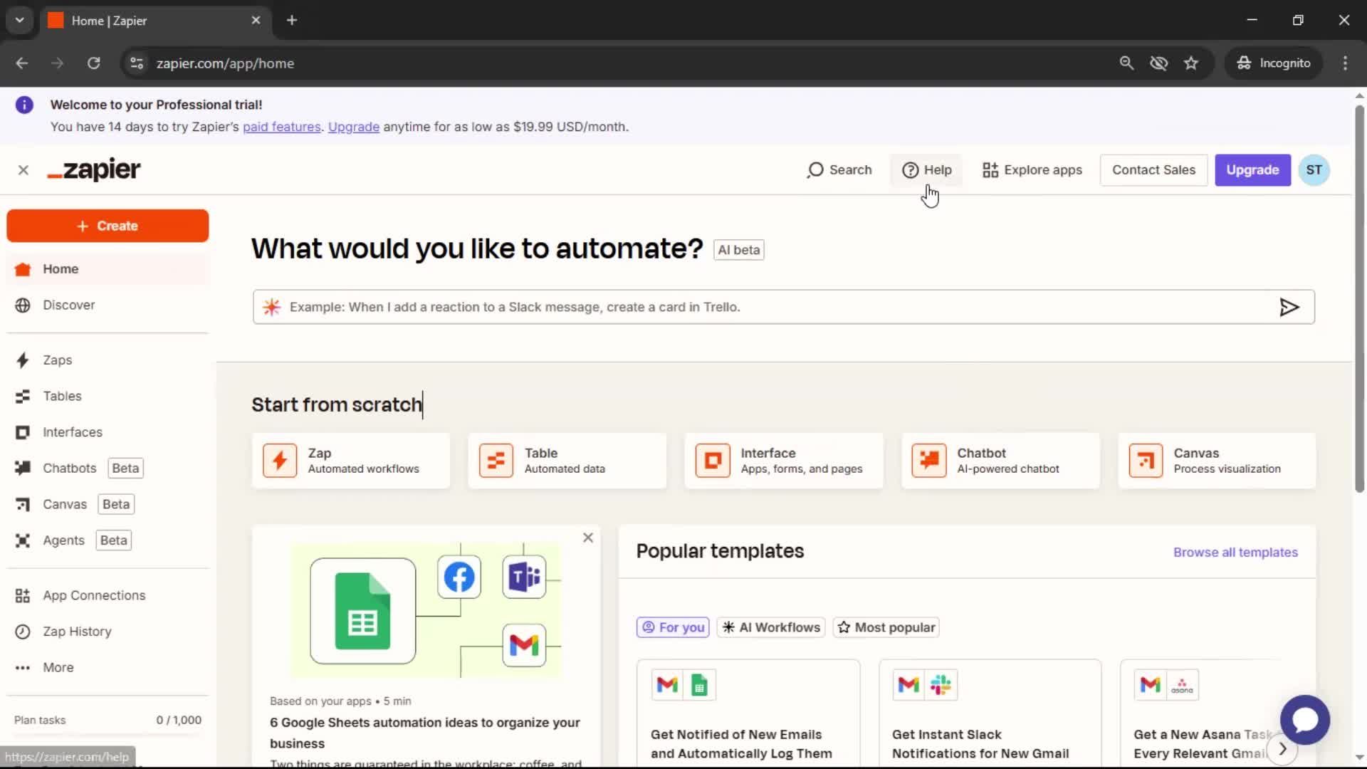 Help center screenshot