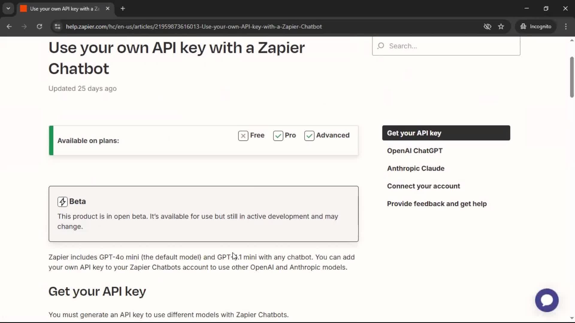 Help center screenshot