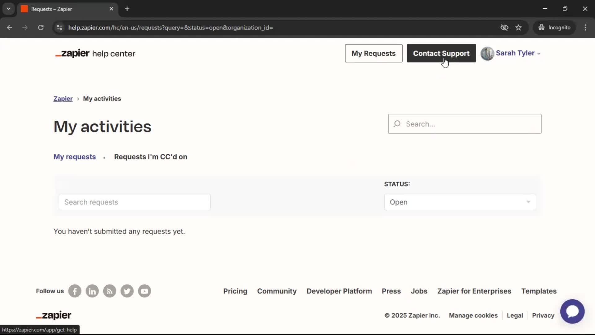 Help center screenshot