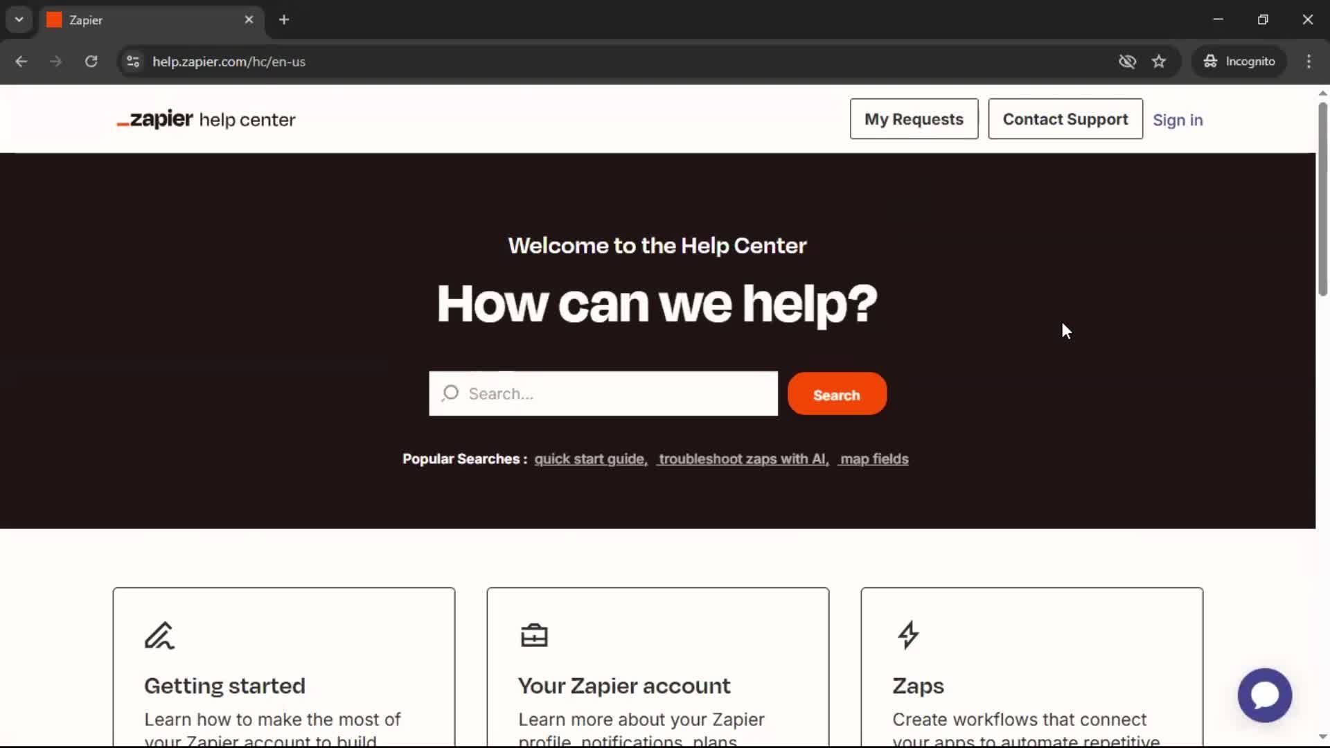 Help center screenshot