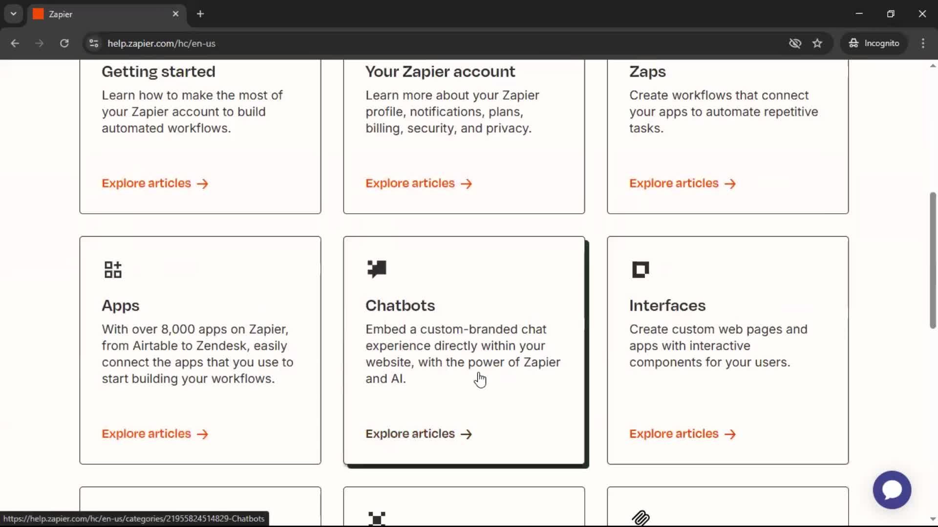 Help center screenshot
