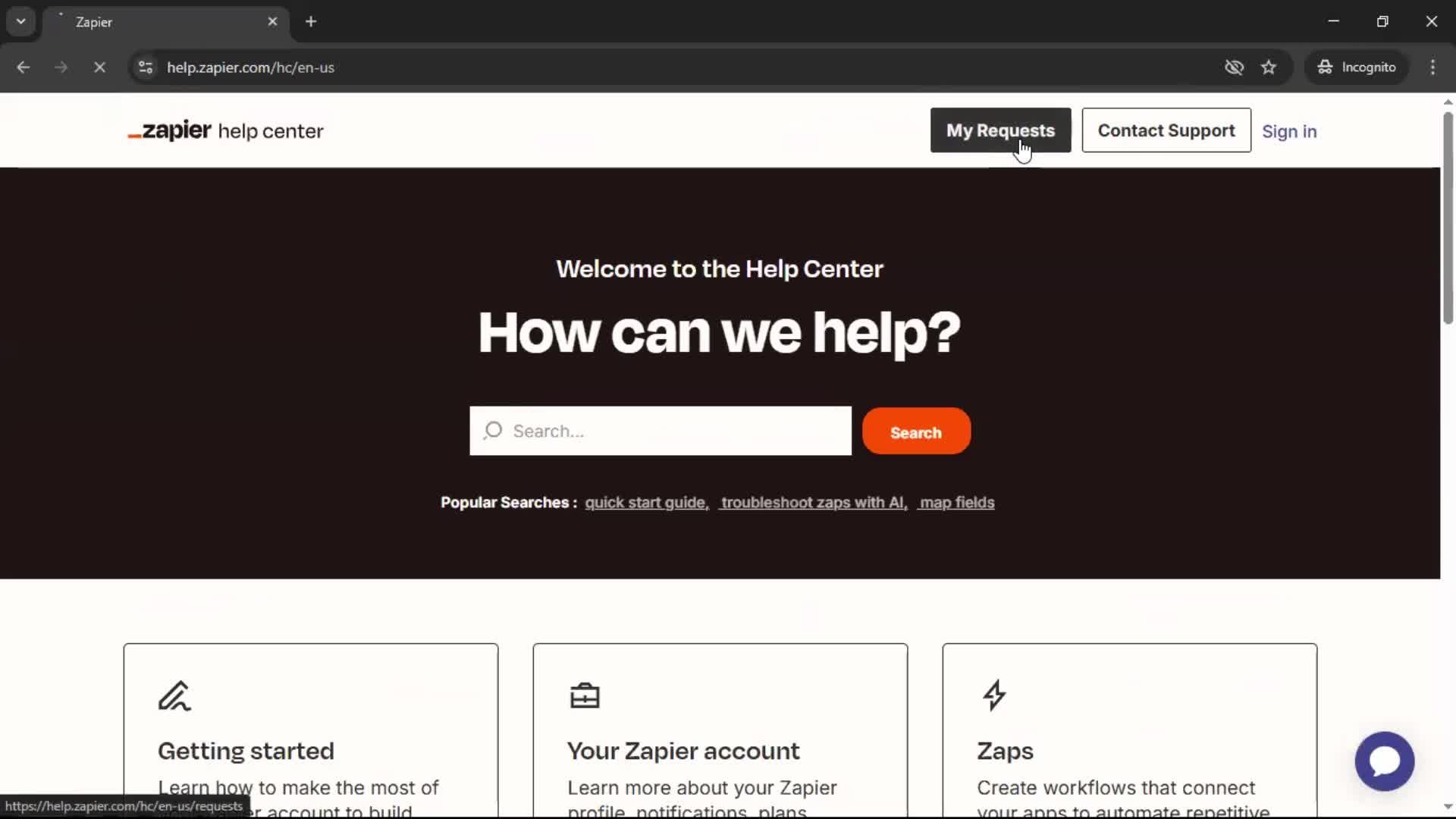 Help center screenshot