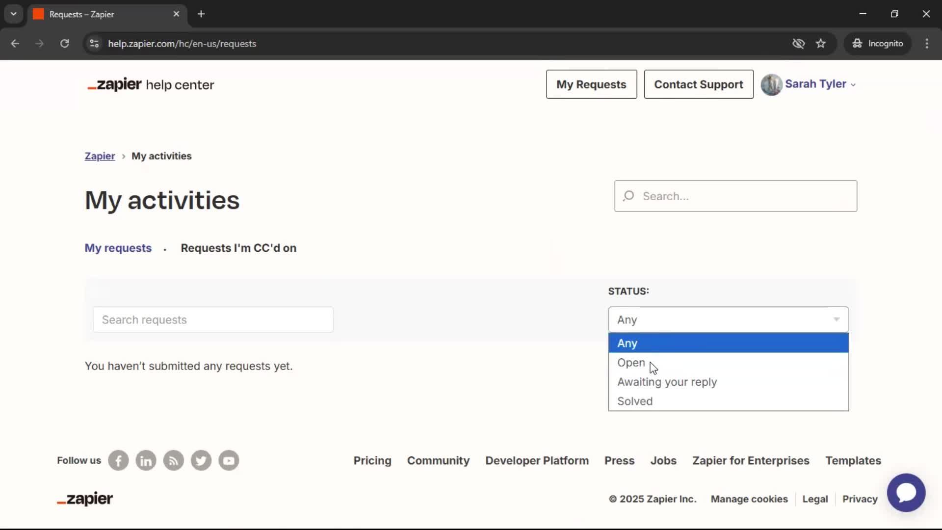 Help center screenshot